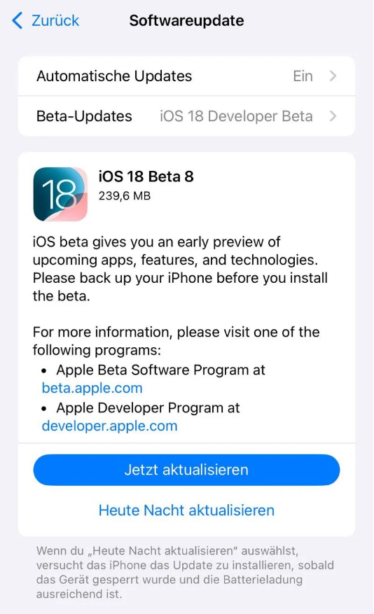 莞城街道苹果手机维修分享苹果 iOS / iPadOS 18 开发者预览版 Beta 8 发布 